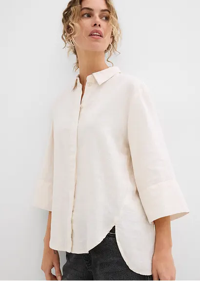 Bonprix Stilvolle Bluse Mit Vorverlegten Nähten - Beige - Damen