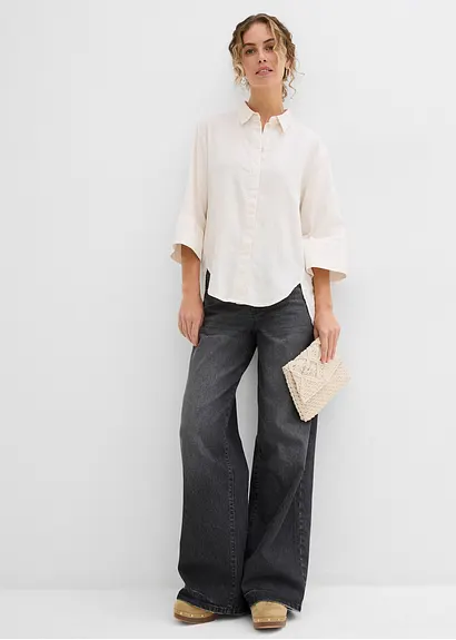 Bonprix Stilvolle Bluse Mit Vorverlegten Nähten - Beige - Damen