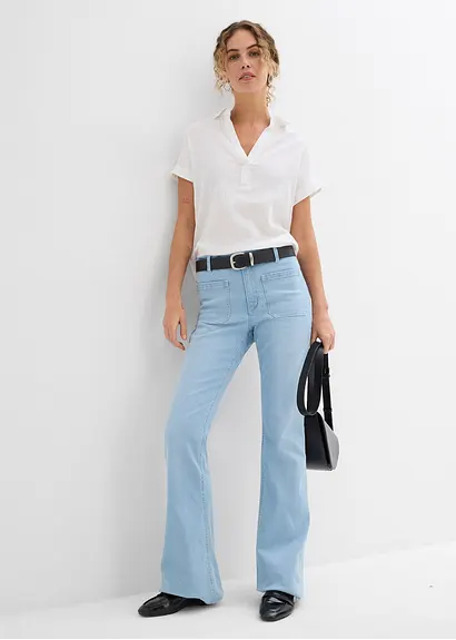 Bonprix Stilvolle Kurzarmbluse Mit Schmeichelndem V-Ausschnitt - Weiß