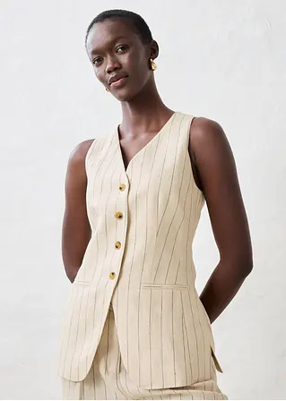 Bonprix Stilvolle Longwester Aus Reinem Leinen - Beige - Damen