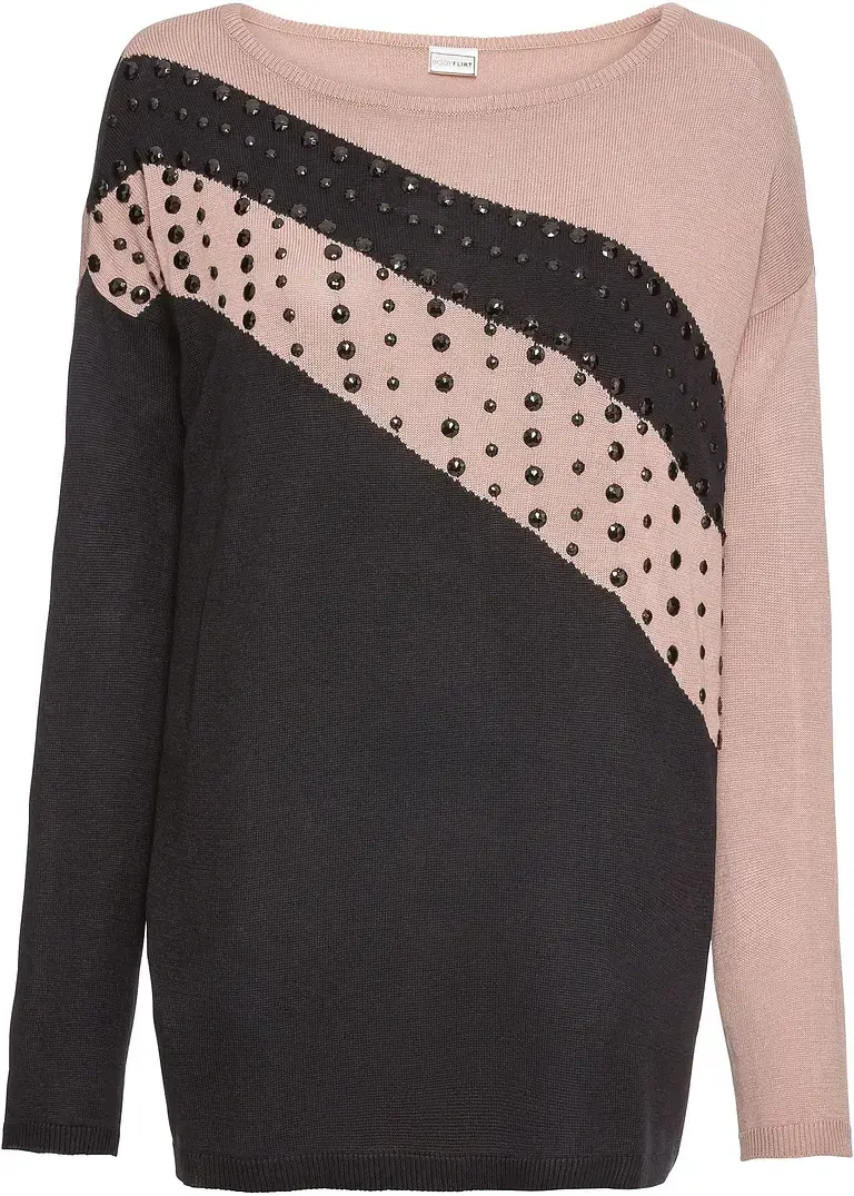 bonprix Stilvoller Pullover mit überschnittenen Schultern und Steinchenapplikationen