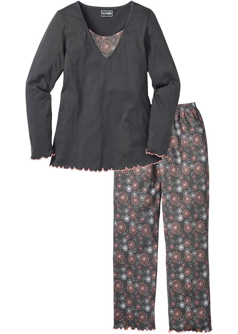 bonprix Stilvoller Pyjama mit Oberteil im Lagenlook und langer Hose