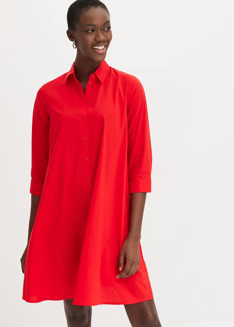 Bonprix Stilvolles Hemdblusenkleid Mit Lockerer Passform - Rot