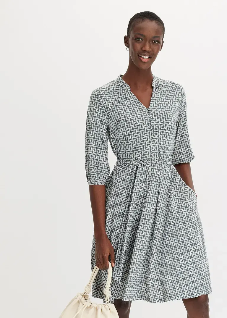 Bonprix Stilvolles Jersey-Blusenkleid Mit Bindeband - Grün