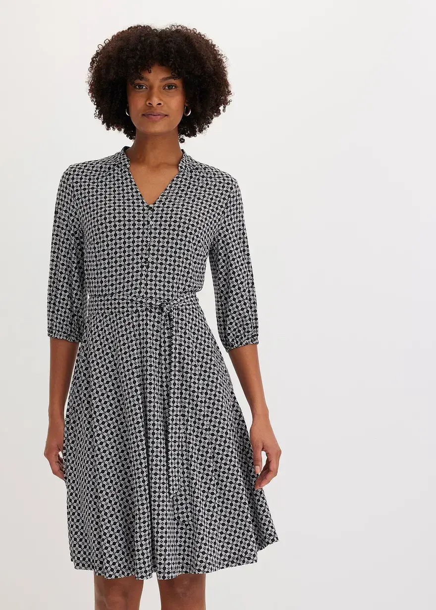 Bonprix Stilvolles Jersey-Blusenkleid Mit Bindeband - Schwarz