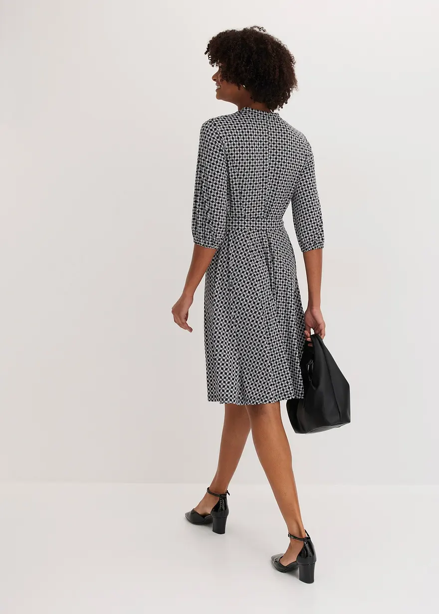 Bonprix Stilvolles Jersey-Blusenkleid Mit Bindeband - Schwarz