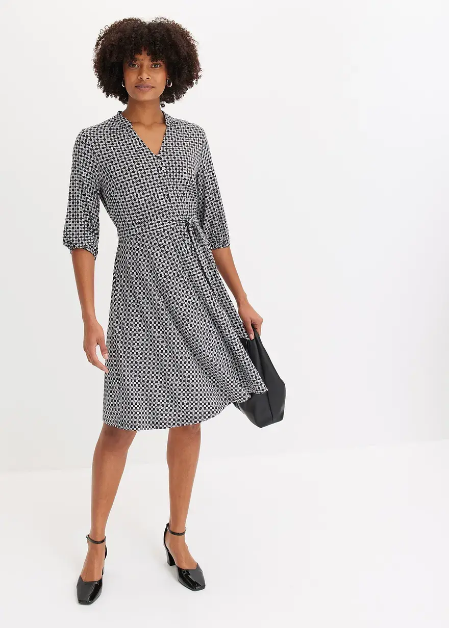 Bonprix Stilvolles Jersey-Blusenkleid Mit Bindeband - Schwarz