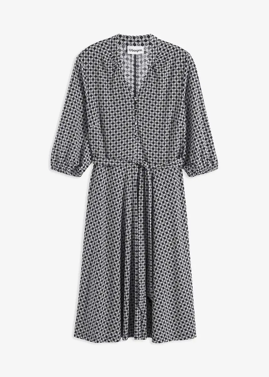 bonprix stilvolles Jersey-Blusenkleid mit Bindeband - schwarz