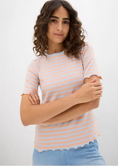Bonprix Stilvolles T-Shirt In Ripp-Struktur - Blau - Damen
