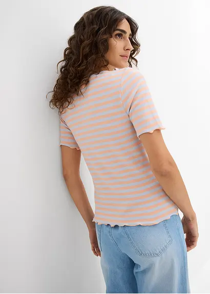 Bonprix Stilvolles T-Shirt In Ripp-Struktur - Blau - Damen