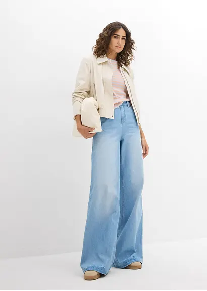 Bonprix Stilvolles T-Shirt In Ripp-Struktur - Blau - Damen