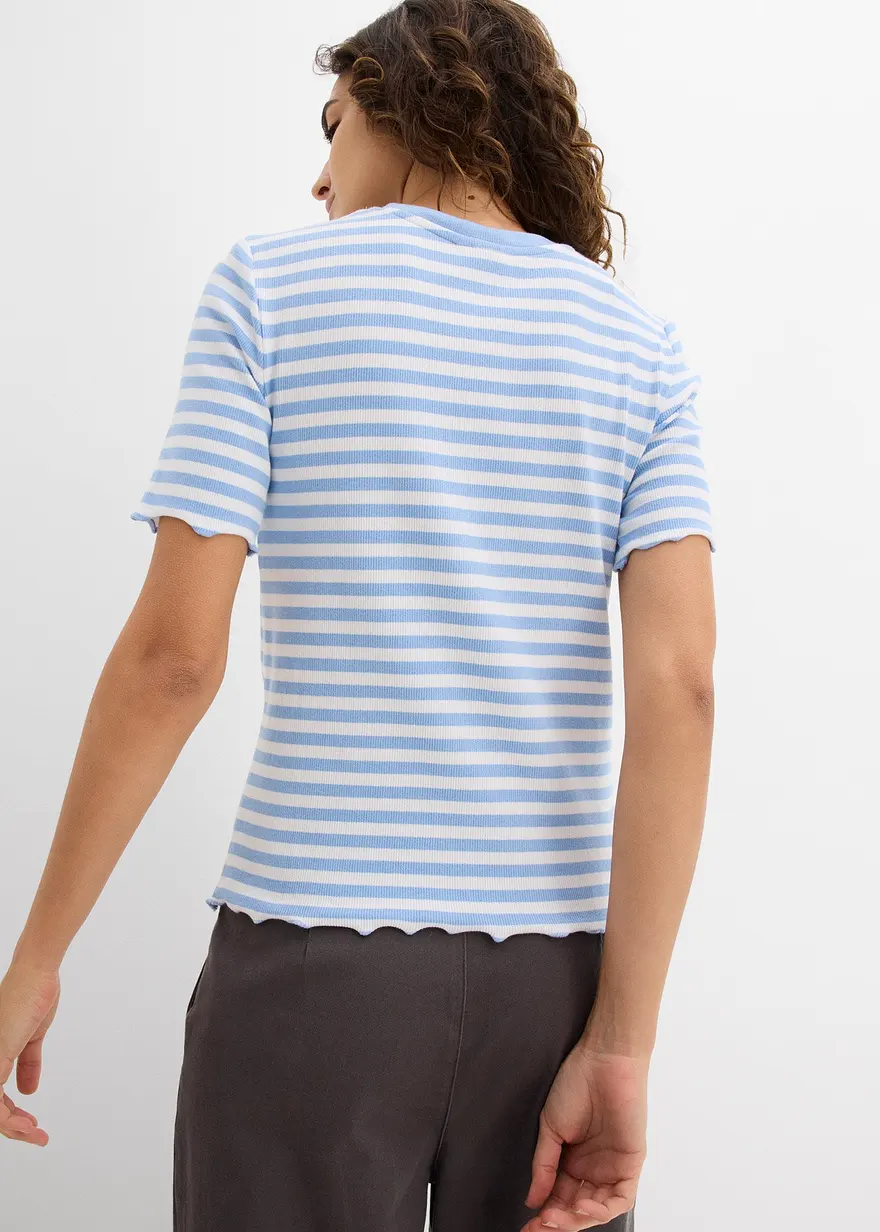 Bonprix Stilvolles T-Shirt In Ripp-Struktur - Blau - Damen