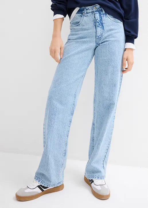 Bonprix Straight-Jeans High Waist Bequembund Full Length - Blau Petite