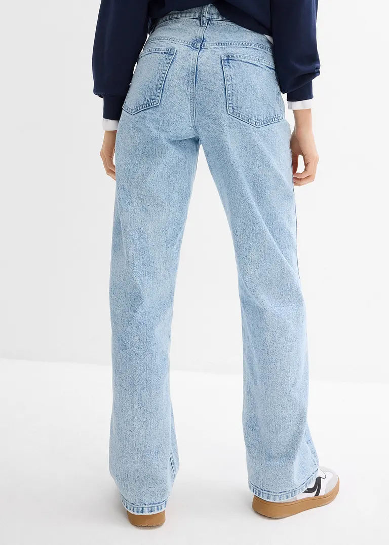 Bonprix Straight-Jeans High Waist Bequembund Full Length - Blau Regular