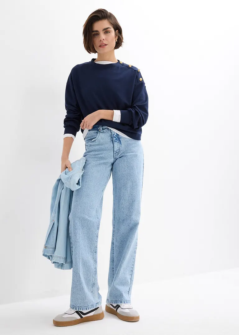 Bonprix Straight-Jeans High Waist Bequembund Full Length - Blau Regular