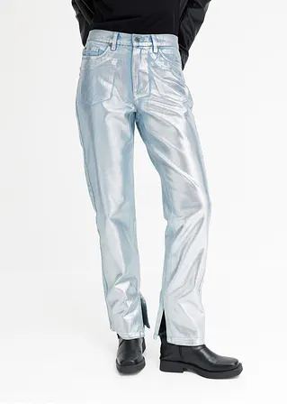 Bonprix Straight Jeans High Waist Mit Glanzeffekt - Blau Petite - Damen
