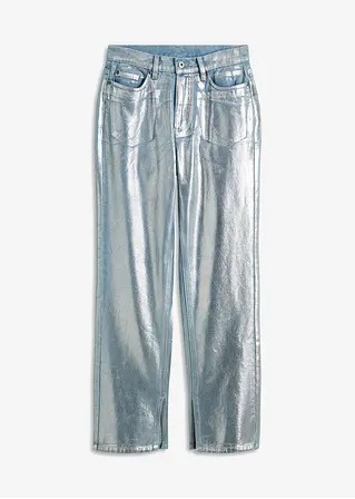 bonprix Straight Jeans High Waist mit Glanzeffekt - blau petite - Damen