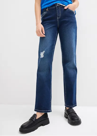 Bonprix Straight Jeans Im Used Look - Blau Regular - Damen
