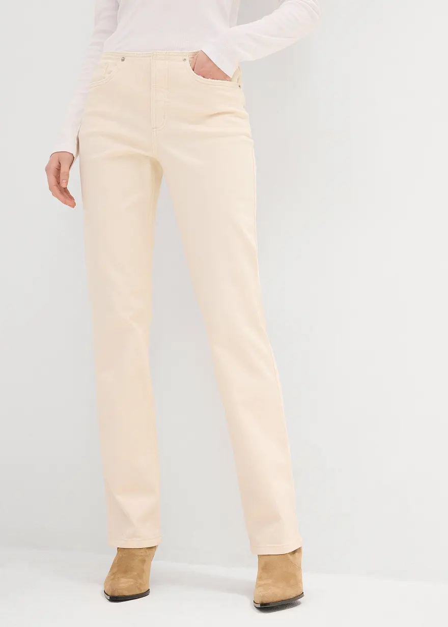 Bonprix Straight-Jeans Mid Waist - Beige Regular - Damen