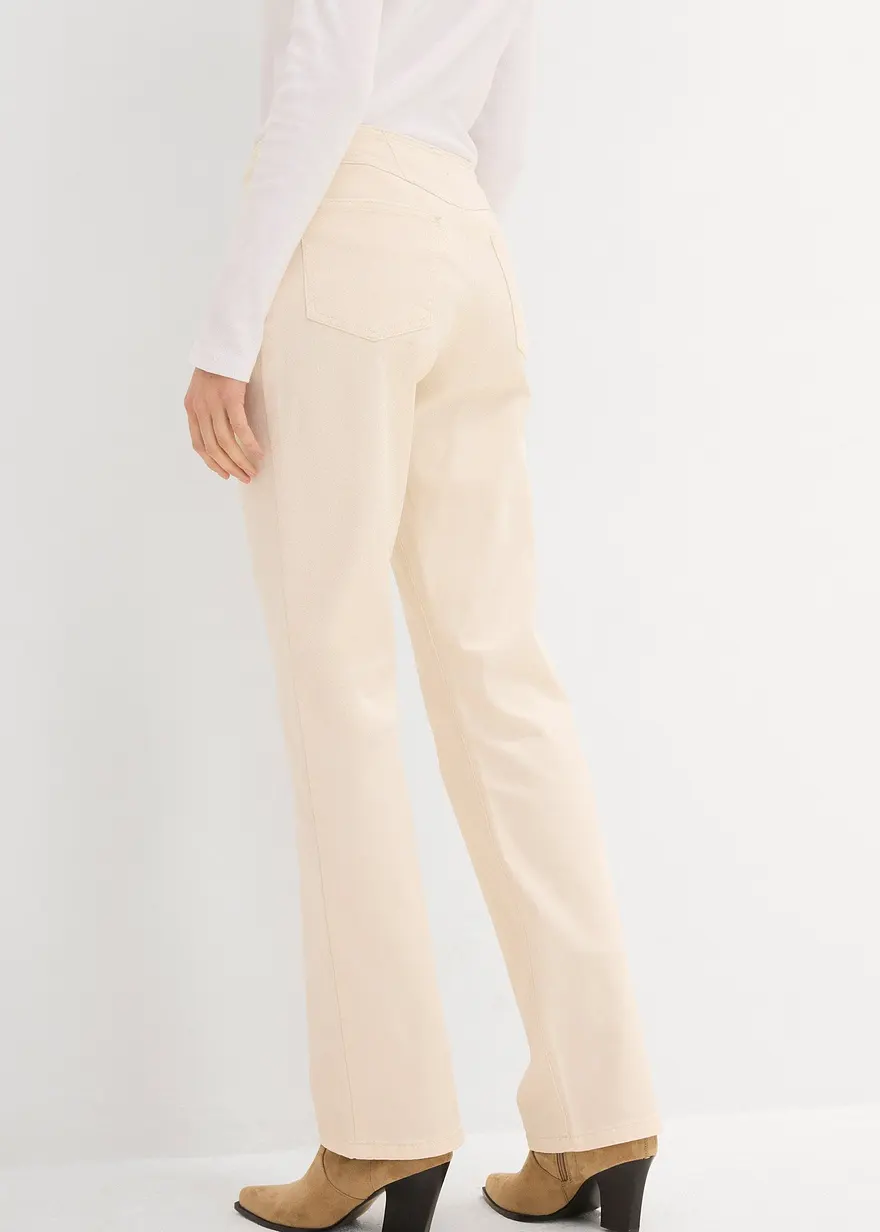 Bonprix Straight-Jeans Mid Waist - Beige Regular - Damen