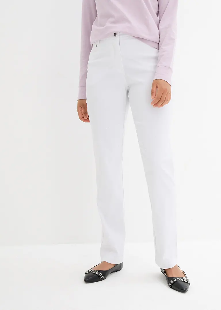 Bonprix Stretch-Hose Im Straight Fit Mit Aufgesetzten Taschen - Weiß