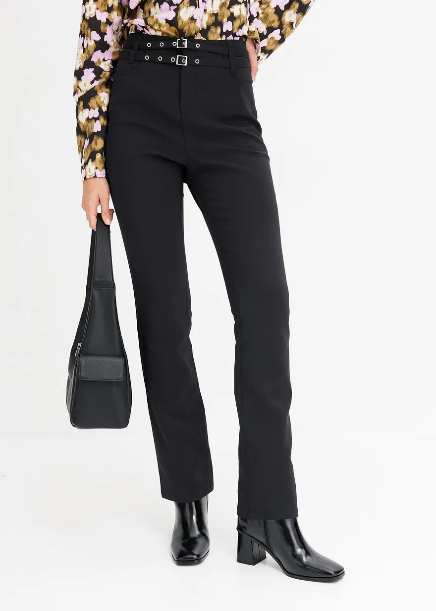 Bonprix Stretch-Hose Mit Gürtel (2-tlg. Set) - Schwarz - Damen