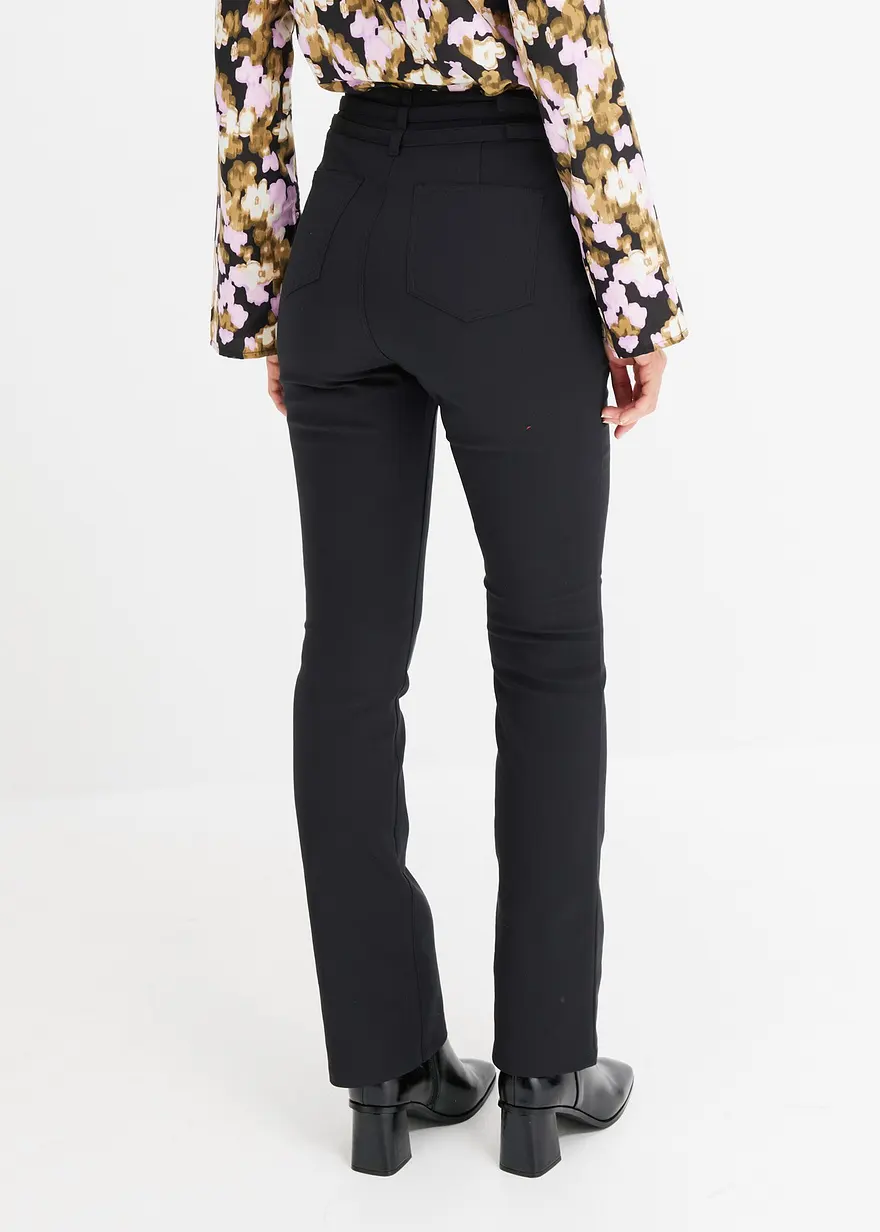 Bonprix Stretch-Hose Mit Gürtel (2-tlg. Set) - Schwarz - Damen