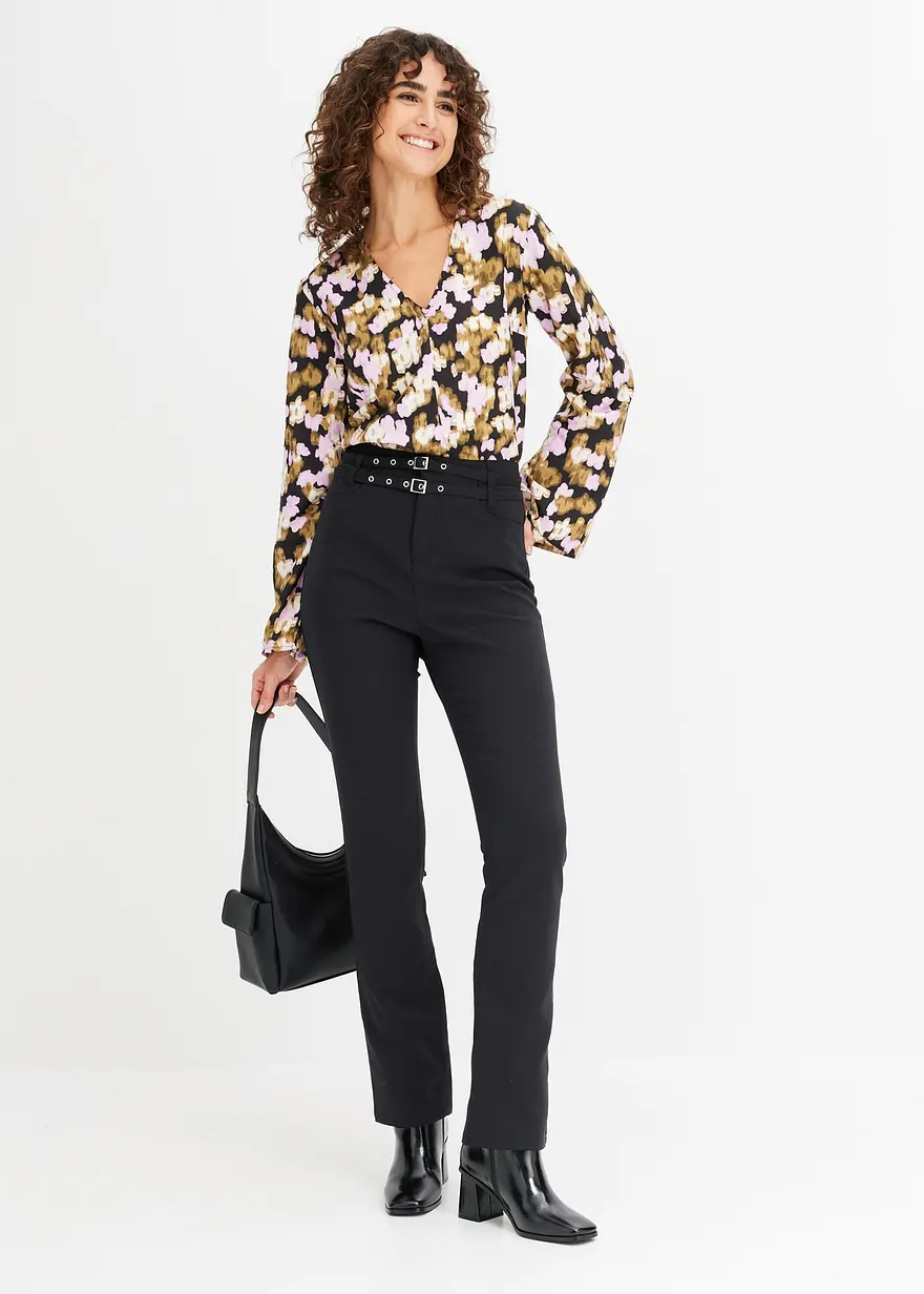Bonprix Stretch-Hose Mit Gürtel (2-tlg. Set) - Schwarz - Damen