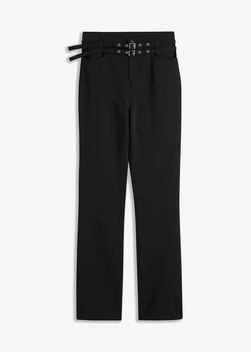 bonprix Stretch-Hose mit Gürtel (2-tlg. Set) - schwarz - Damen