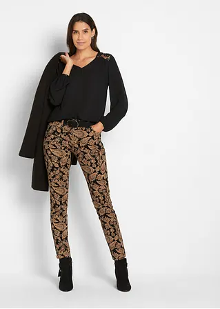 Bonprix Stretch-Hose Mit Modischem Druck - Schwarz - Damen