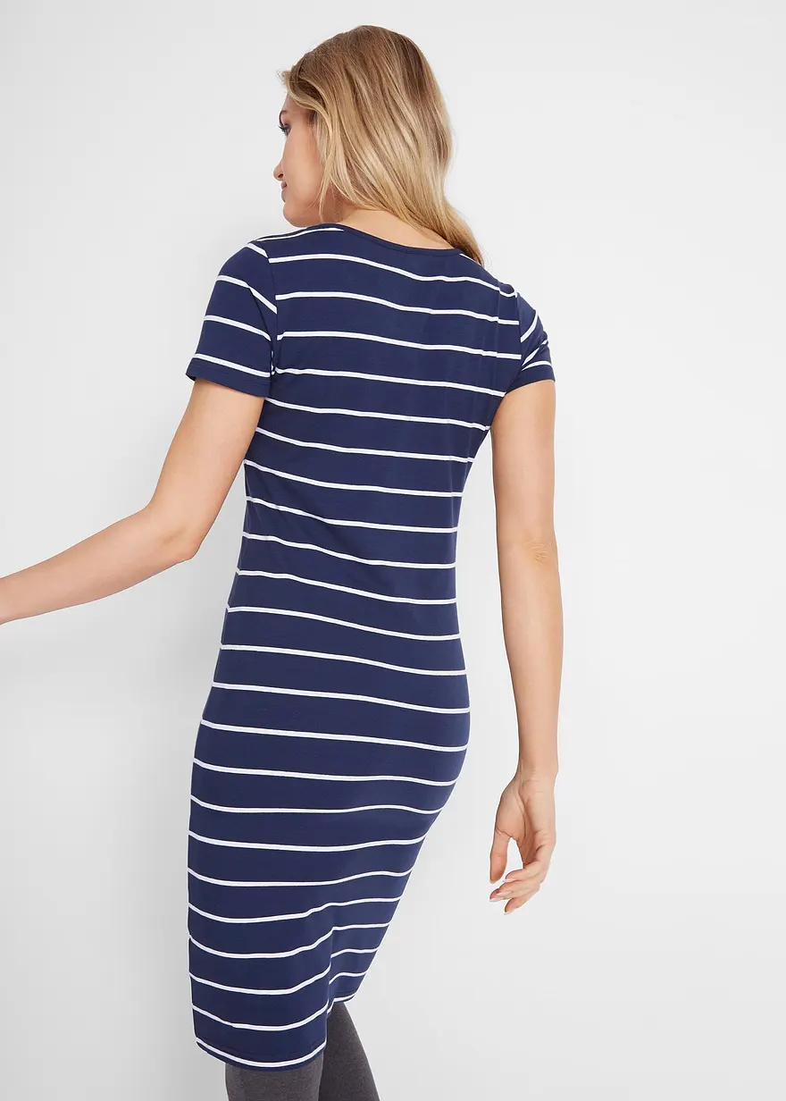 Bonprix Stretch-Shirtkleid Mit Baumwolle - Blau - Damen