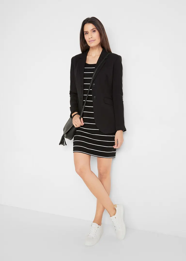 Bonprix Stretch-Shirtkleid Mit Baumwolle - Schwarz - Damen