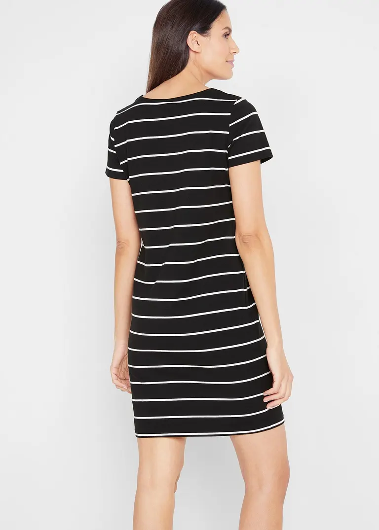 Bonprix Stretch-Shirtkleid Mit Baumwolle - Schwarz - Damen