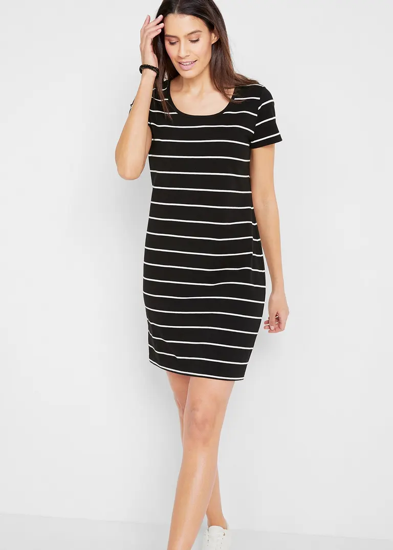 Bonprix Stretch-Shirtkleid Mit Baumwolle - Schwarz - Damen
