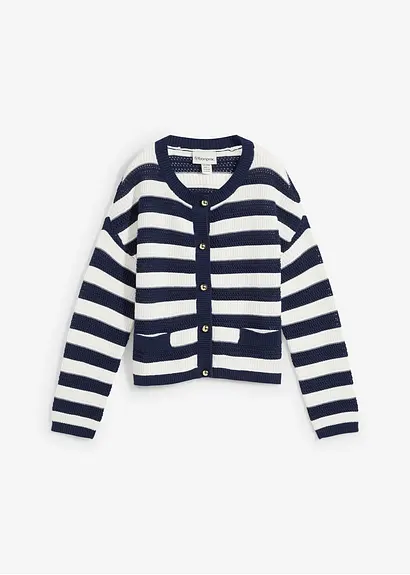 bonprix Strickjacke im Streifendessin und Colorblocking - blau