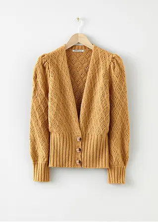 bonprix Strickjacke mit breitem Bündchen - gelb - Damen