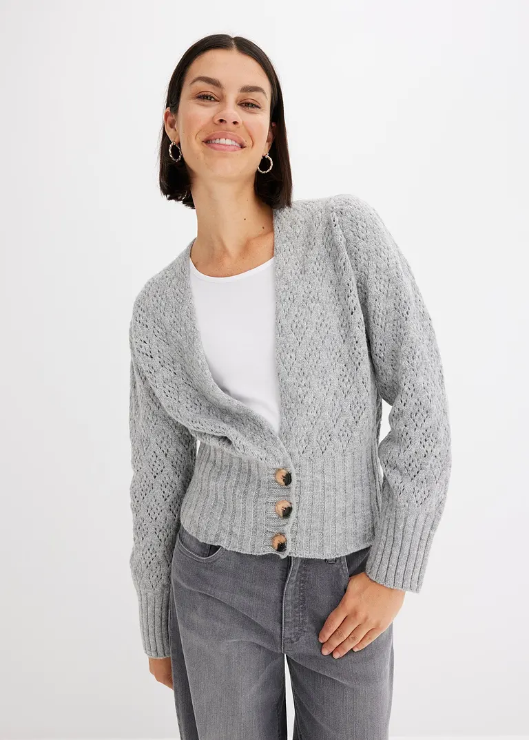 Bonprix Strickjacke Mit Breitem Bündchen - Grau - Damen