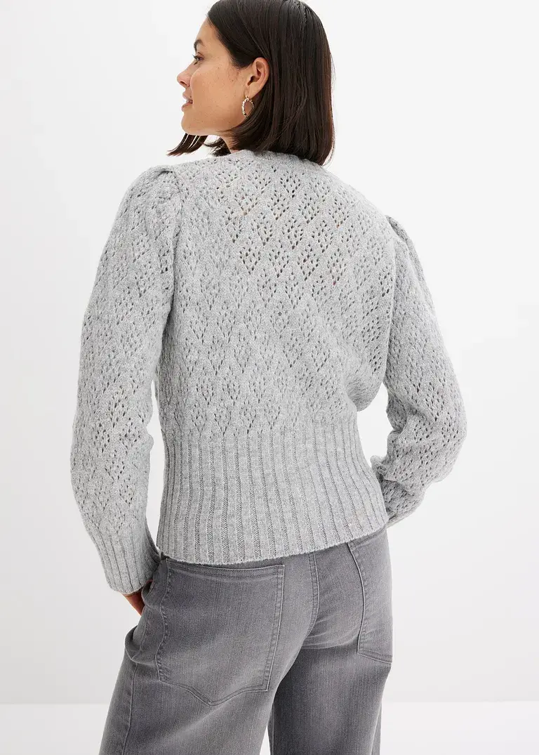 Bonprix Strickjacke Mit Breitem Bündchen - Grau - Damen