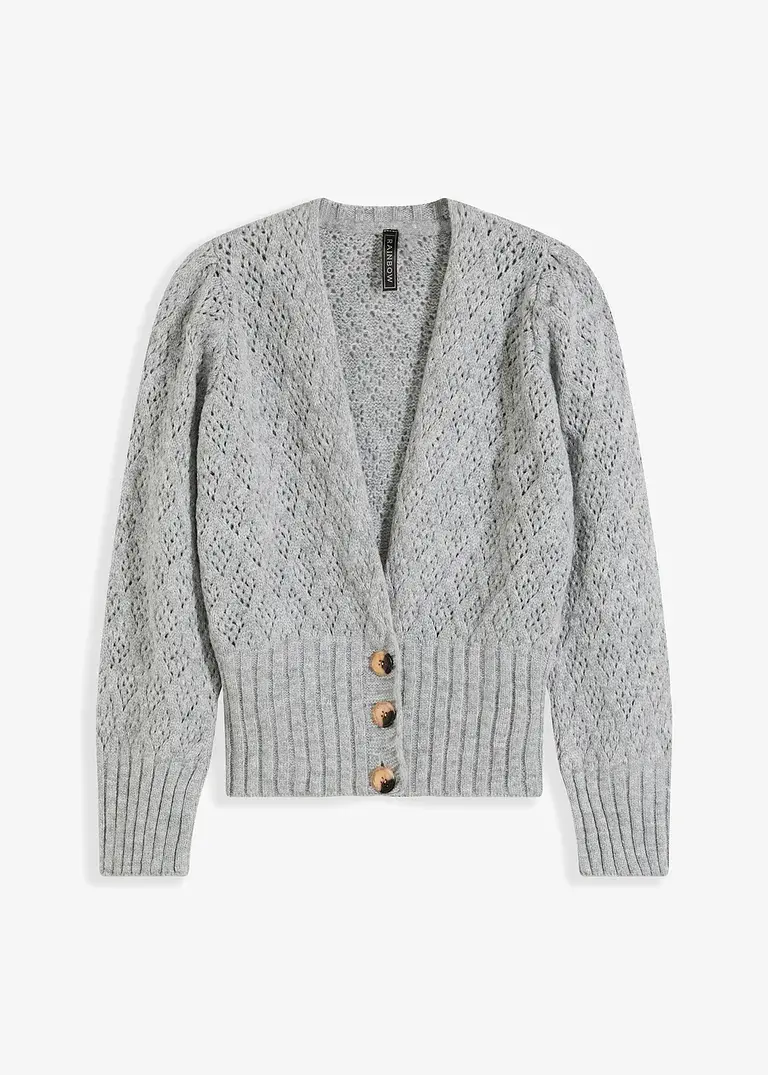 bonprix Strickjacke mit breitem Bündchen - grau - Damen