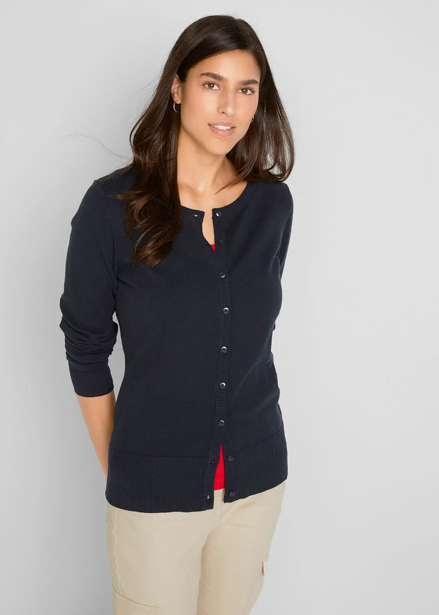 Bonprix Strickjacke Mit Rundhalsausschnitt - Blau - Damen