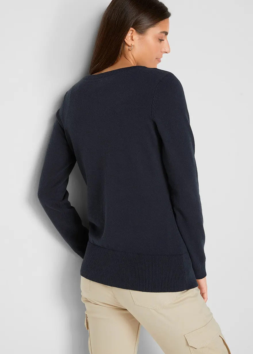 Bonprix Strickjacke Mit Rundhalsausschnitt - Blau - Damen