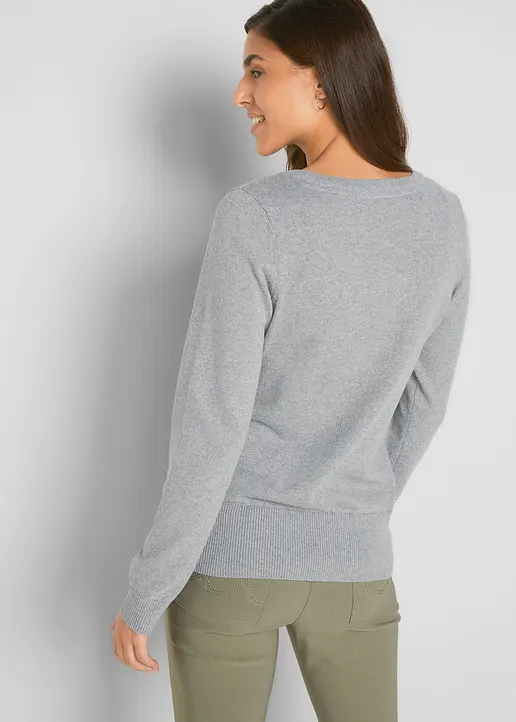 Bonprix Strickjacke Mit Rundhalsausschnitt - Grau - Damen