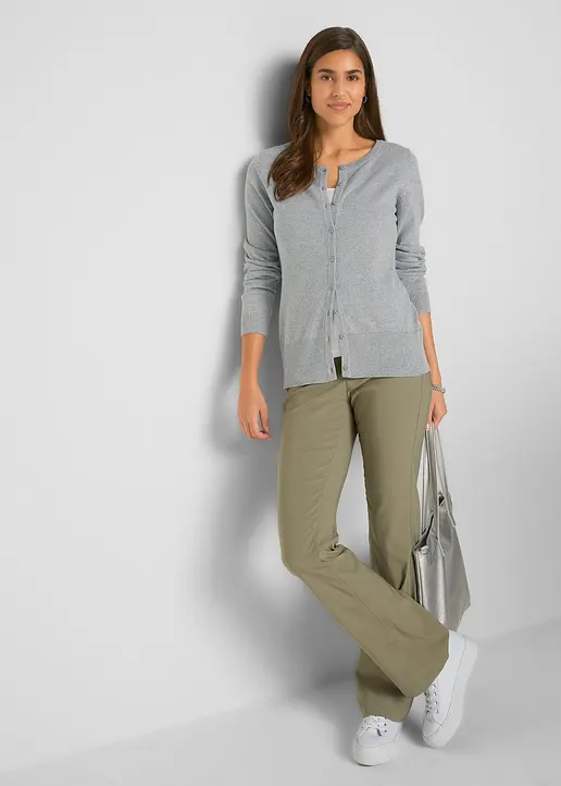 Bonprix Strickjacke Mit Rundhalsausschnitt - Grau - Damen