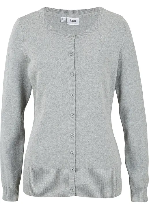bonprix Strickjacke mit Rundhalsausschnitt - grau - Damen