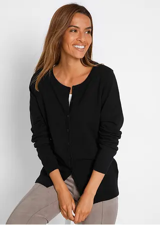 Bonprix Strickjacke Mit Rundhalsausschnitt - Schwarz - Damen
