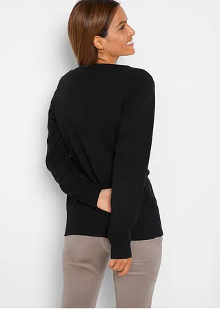 Bonprix Strickjacke Mit Rundhalsausschnitt - Schwarz - Damen