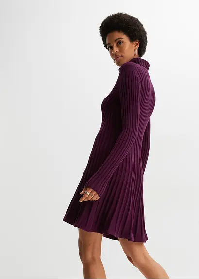 Bonprix Strickkleid In Rippe Und Plissee-Optik Im Rockteil - Lila - Damen