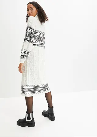 Bonprix Strickkleid Mit Norweger-Muster Und Ballonärmeln - Weiß