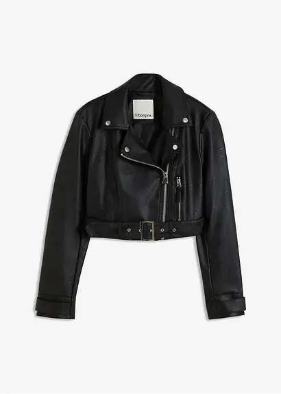 bonprix Stylische Bikerjacke mit toller Passform und dekorativem Reißverschluss in Lederoptik