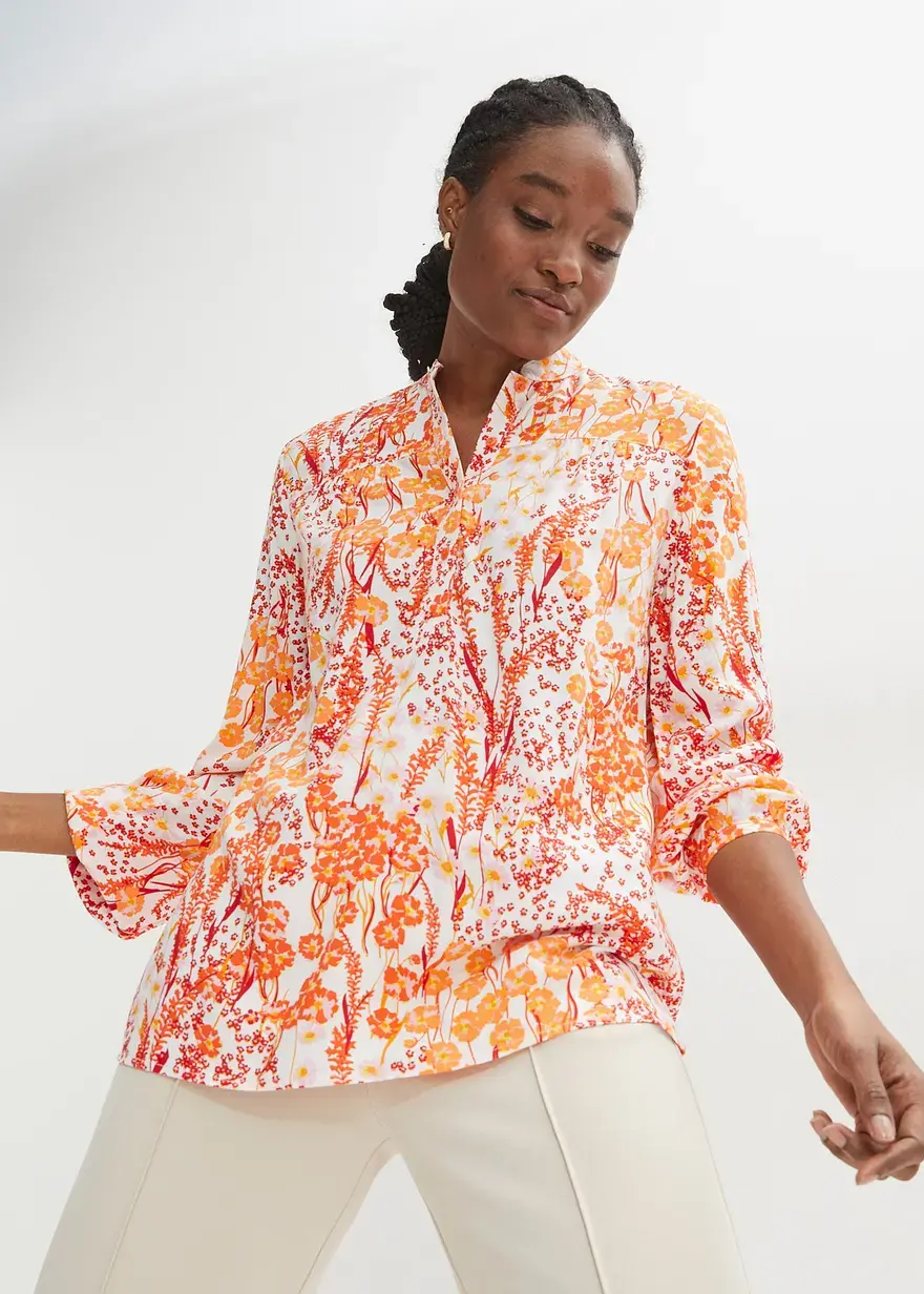 Bonprix Stylische Bluse Aus Viskose Mit Kragen - Orange - Damen
